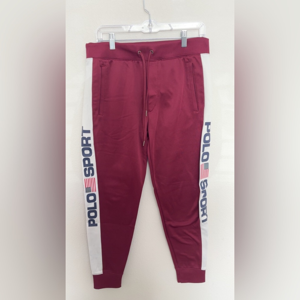 Polo by Ralph Lauren Men's Maroon Joggers with White Accents